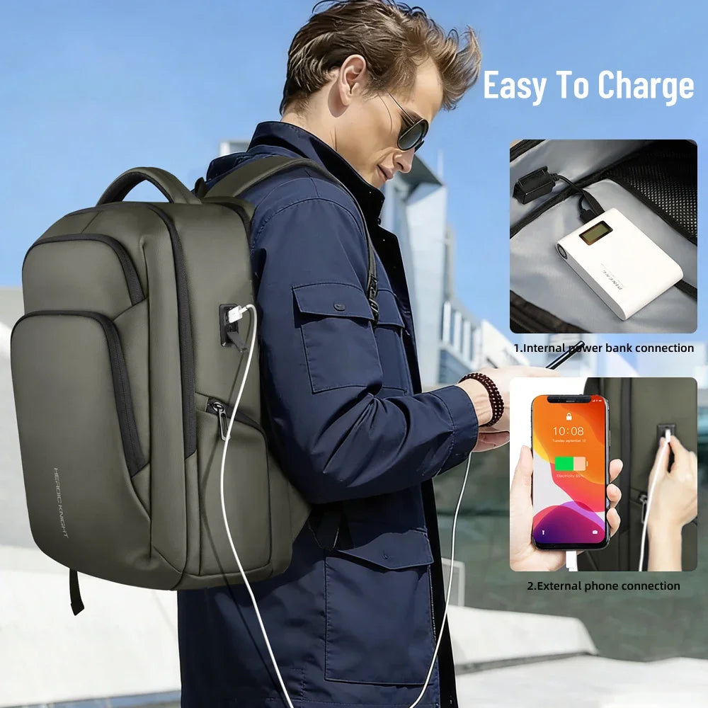 HK Casual Business Backpack for Men Travel Daypack Waterproof 17.3 Inch Laptop Bag for Work Office College Bag with USB Charging