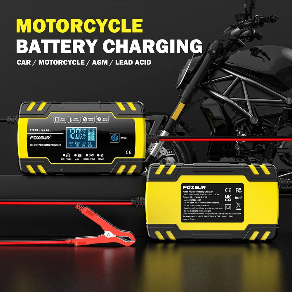 12V 24V Motorcycle Car Truck Battery Charger Repair Tool AGM Charger for Vehicle Batteries