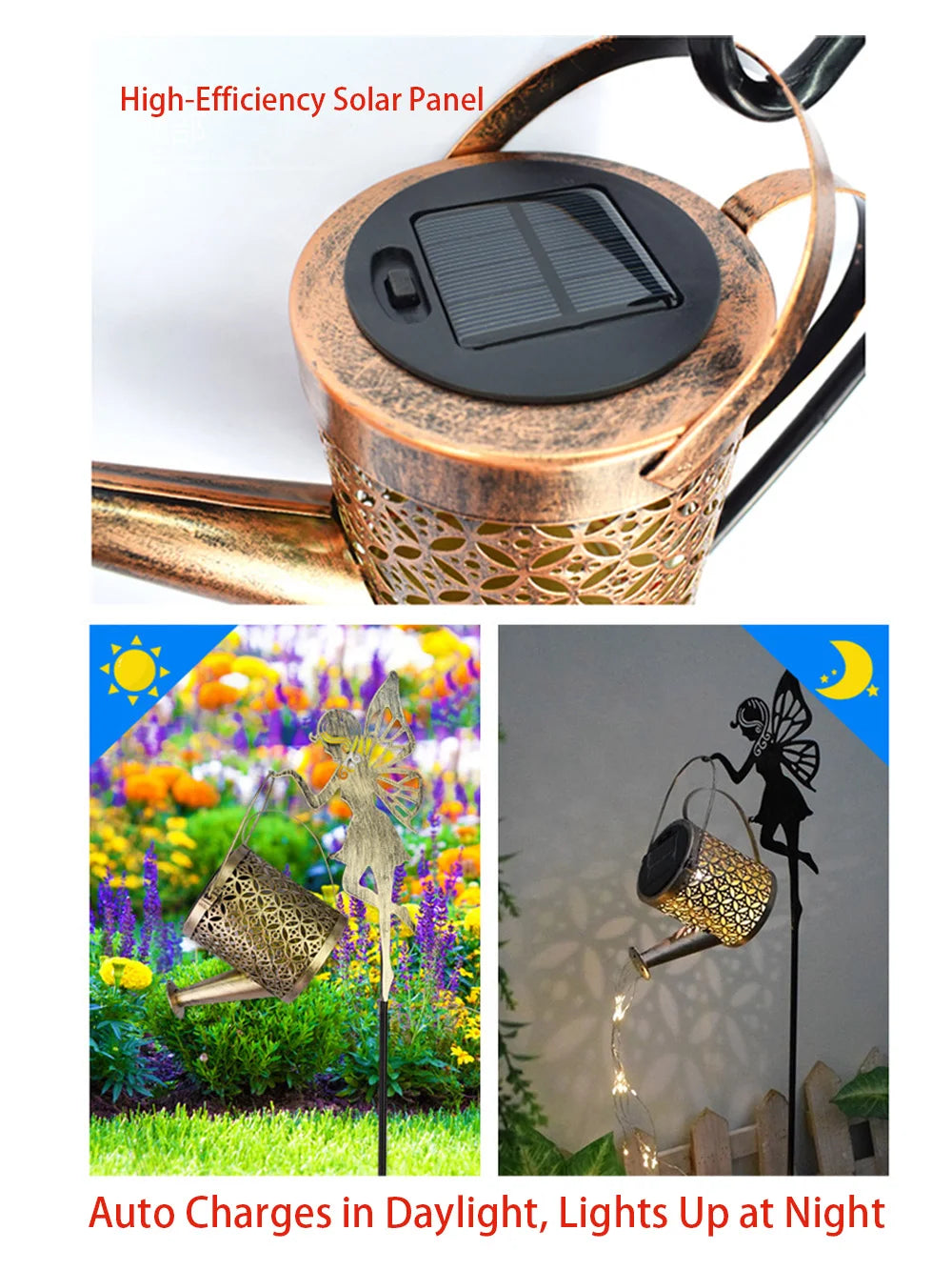 Solar Watering Can Light Outdoor Garden Decoration – Hollow Iron LED Projection Lamp, Waterproof Landscape Ground Stake Light