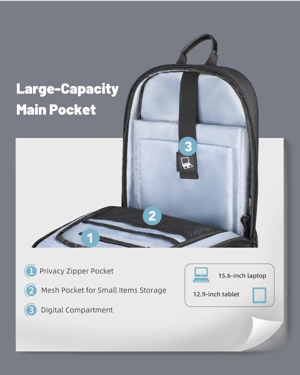 HK Slim 15.6" Laptop Backpack for Men Lightweight Business Backpack Anti-Theft Waterproof Travel School Men's Bag with USB Port