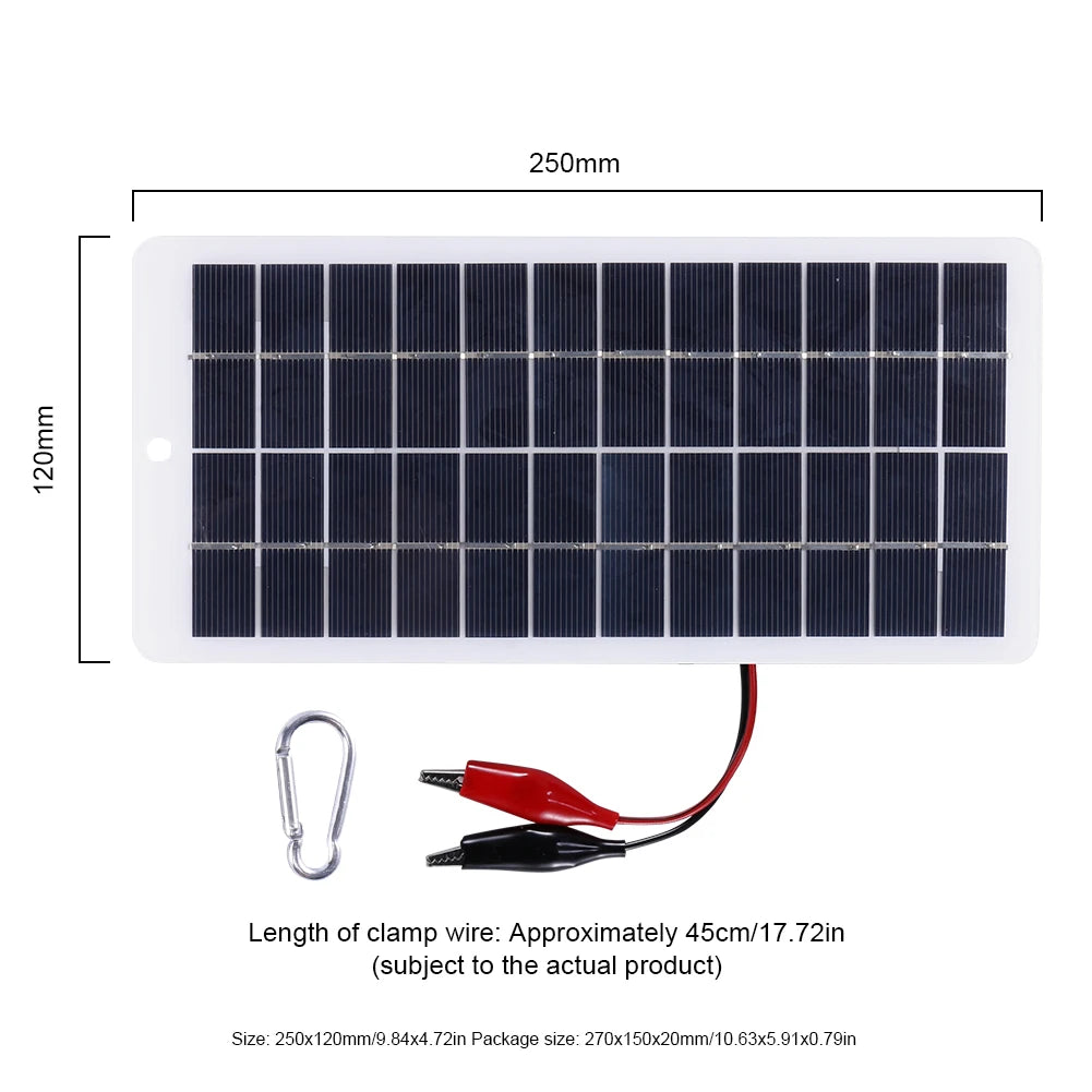 10W Solar Battery Charger with Carabiner 12V Solar Power Bank Polysilicon Solar Charger Plate Portable for 9-12V Battery