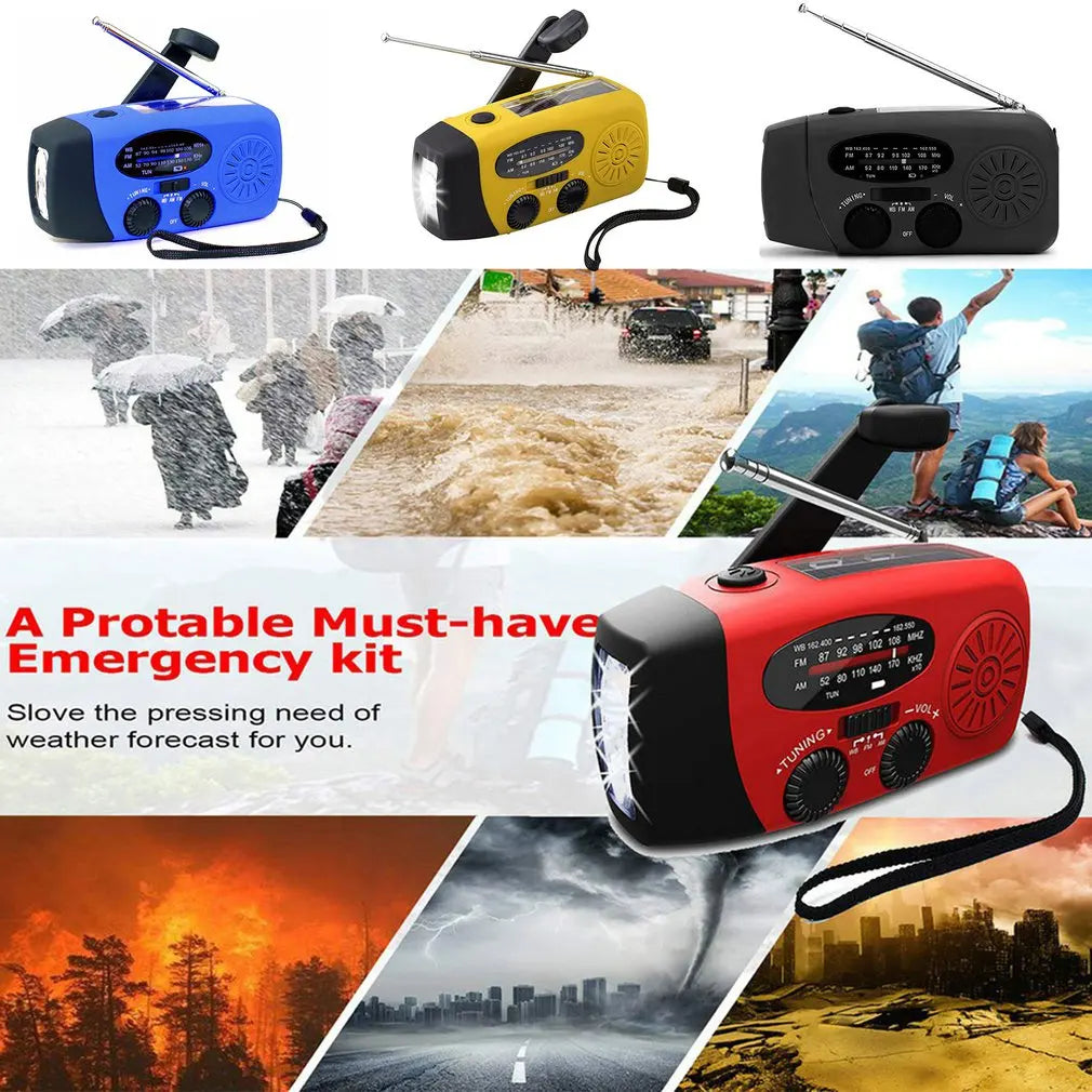 Outdoor Camping Emergency Radio Solar Hand Crank Dynamo Radio FM/AM/NOAA 2000Mah Phone Charger Power Bank Flashlight SOS