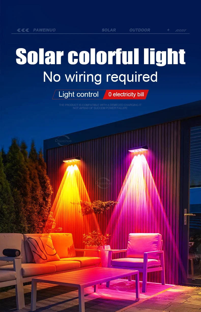 Solar Fence Lights Pathway Step Lights Outdoor Wall Lights Waterproof Decor Lamp for Garden Porch RGB and Warm White LED Solar