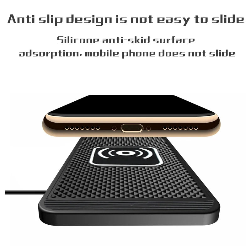 15W Wireless Car Charger Pad Non-Slip Qi Fast Charging for Android & iPhone 11/12/13/14 - Vehicle Phone Charger