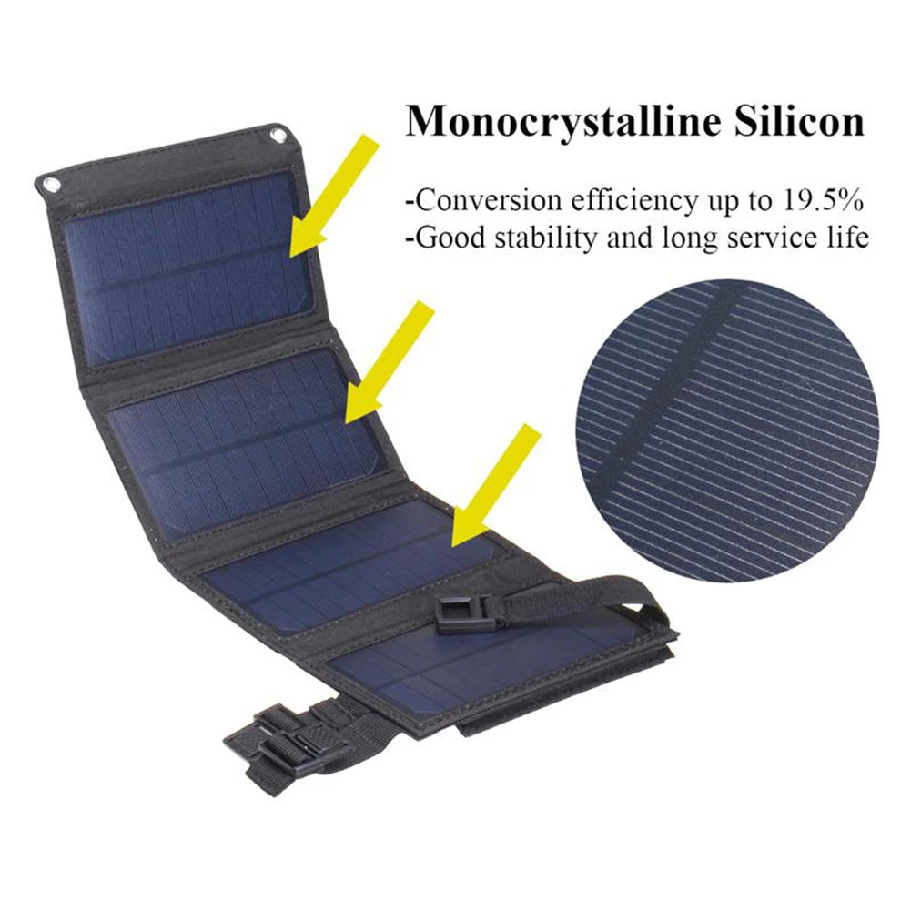 Portable USB Foldable Solar Panel, Folding Solar Panels For Travel, Mobile Phone Charging Bank Flashlight  Fan  Mobile Phone Ba