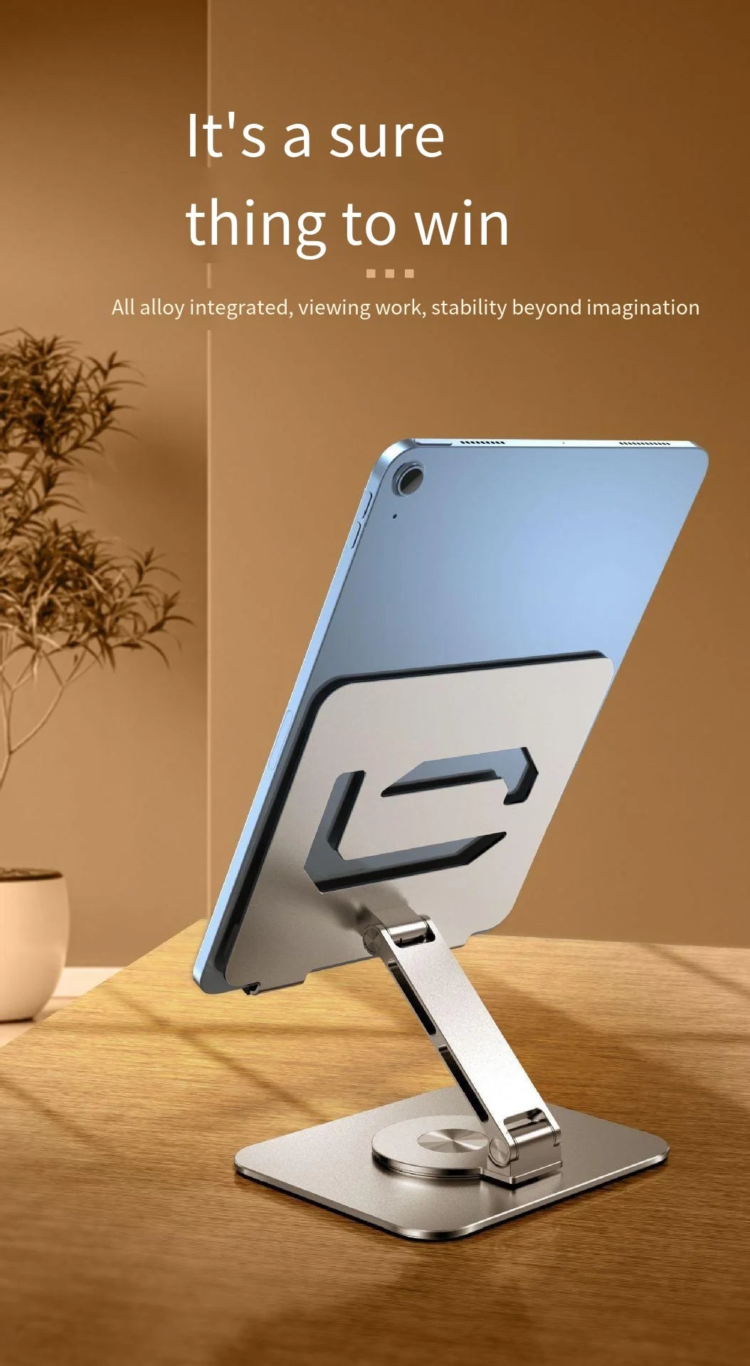 360° Rotation Tablet Stand for iPad, Adjustable Foldable Tablet Holder,Aluminum Phone Stand Compatible with iPad Pro/ Air/ Mini