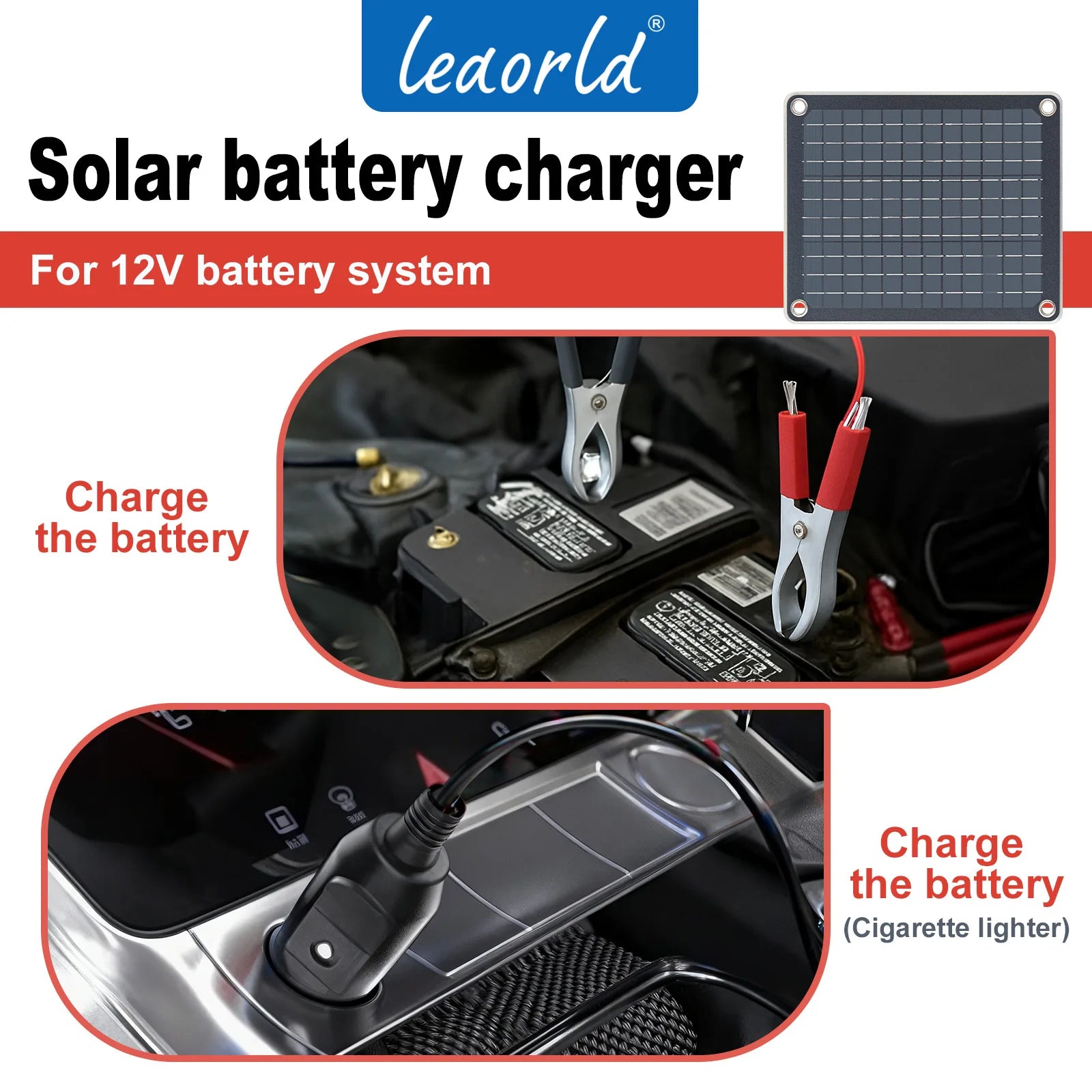 LEAORLD 7.5W 12V MPPT Solar Battery Charger, Solar Panel Maintenance Device, Solar Panel Trickle Charging Kit