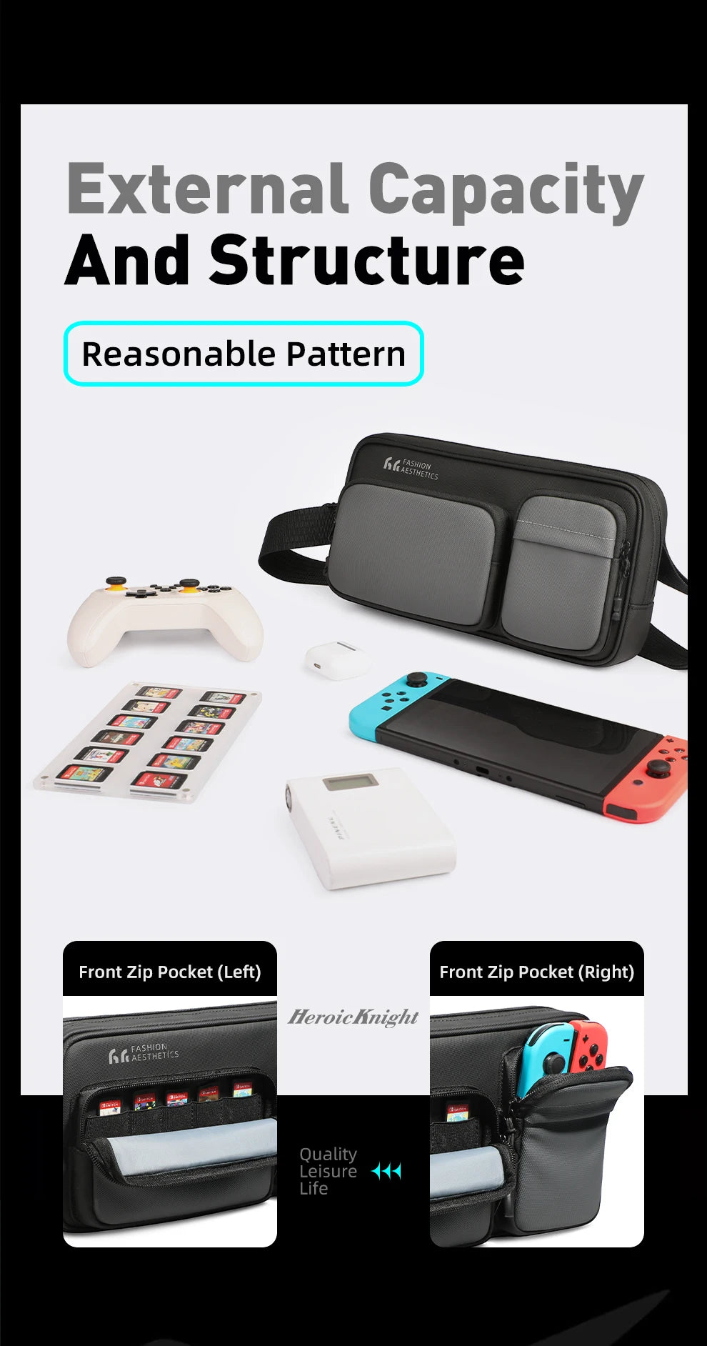HK Lightweight Crossbody Bag For Men Waterproof Shoulder Messenger Bag Compatible With Handheld Game Console Travel Chest Pouch