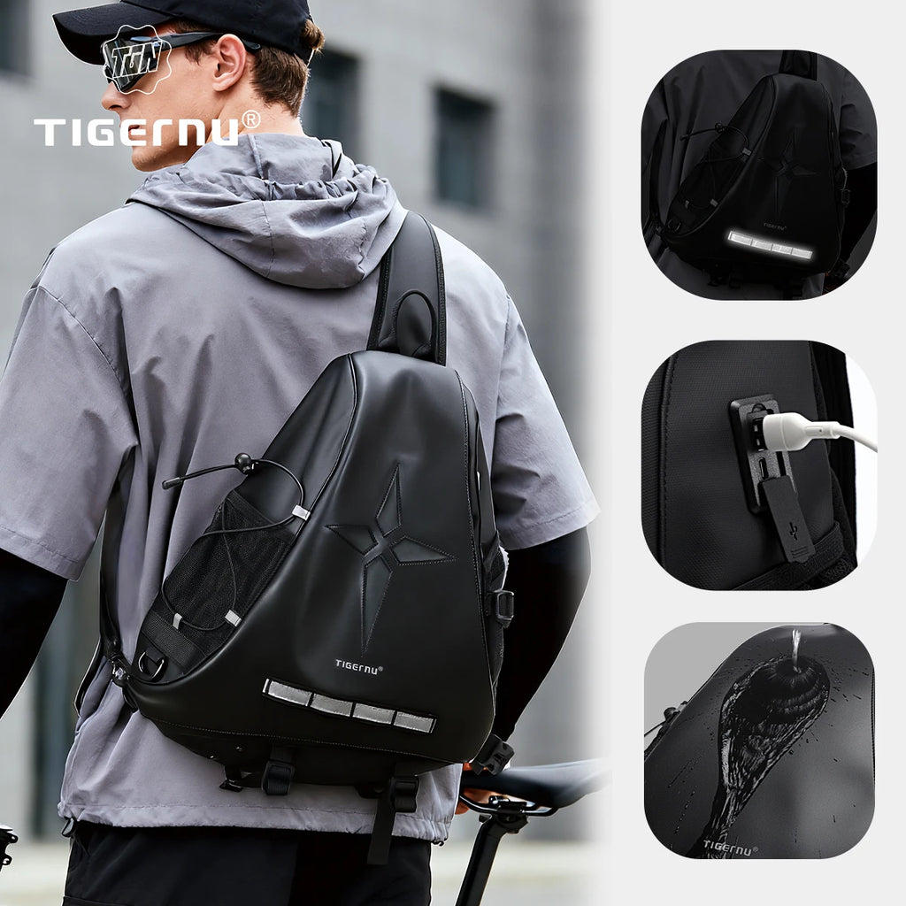 Tigernu Fashion Chest Bags For Men Outdoor Sports Shoulder Bags Male Reflective Strip Crossbody Sling Bags Hiking Biking Travel