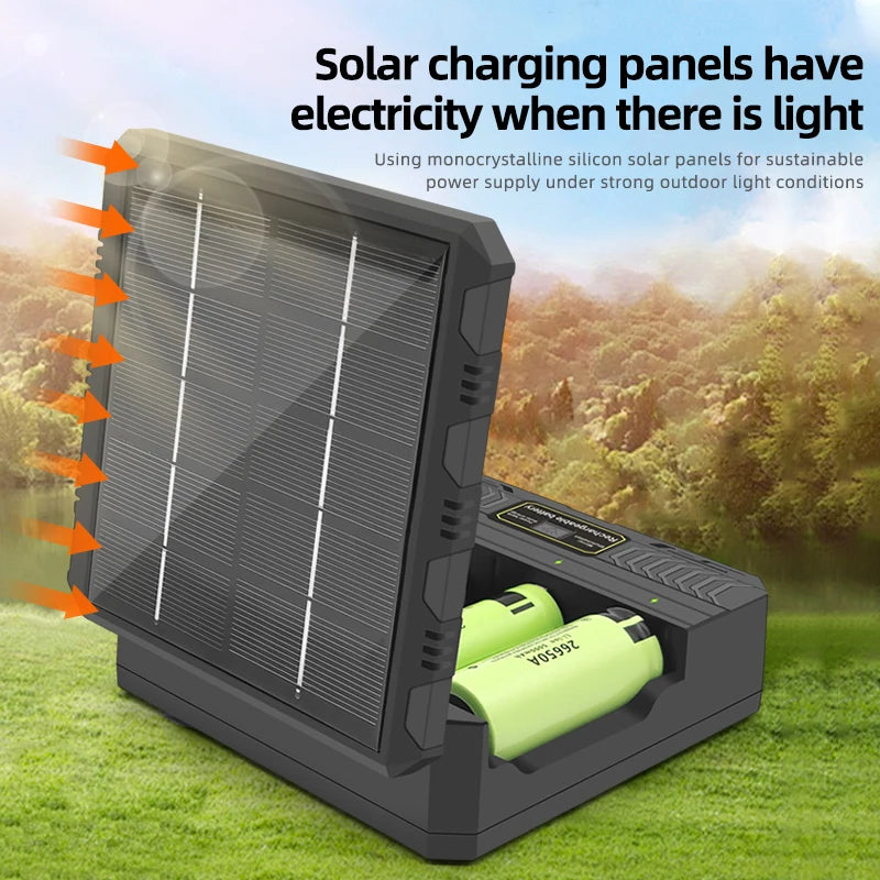 Solar Lithium Battery Smart Charger Type-C USB Four-Slot Multi-Function Outdoor Charger for 3.7V 18650/26650/21700 Batteries