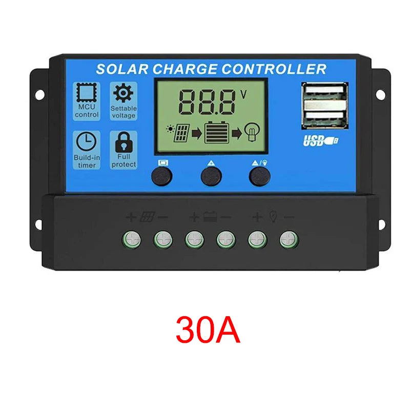 Solar Charge And Discharge Controller with LCD Display Dual USB Auto Solar Panel Charger Regulator for Renewable Energy Systems