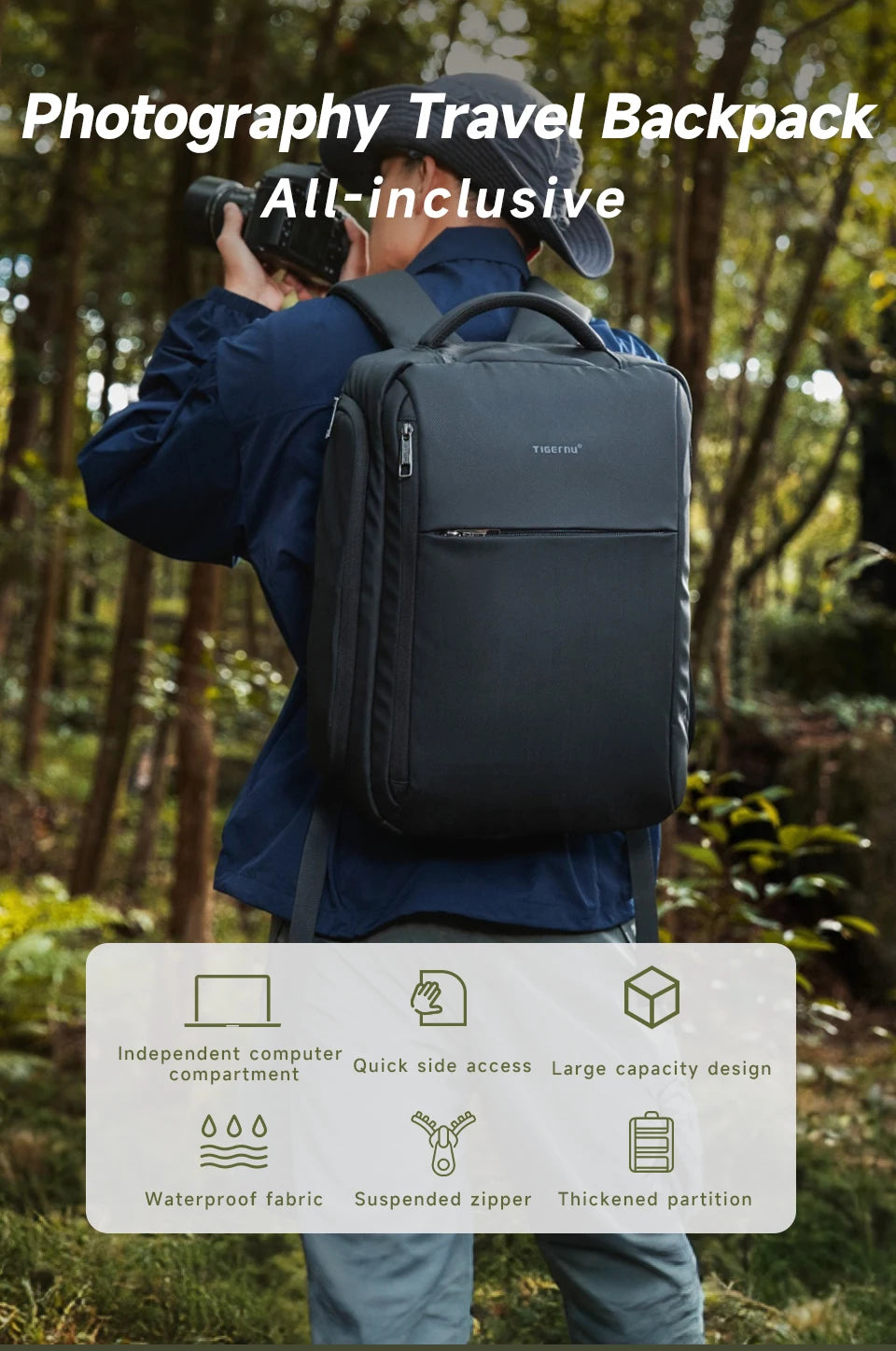 Tigernu Camera Backpack For Men Video Digital Bags For Photographers DSLR Camera Case Waterproof Camera Backpack 14 Inch Laptop