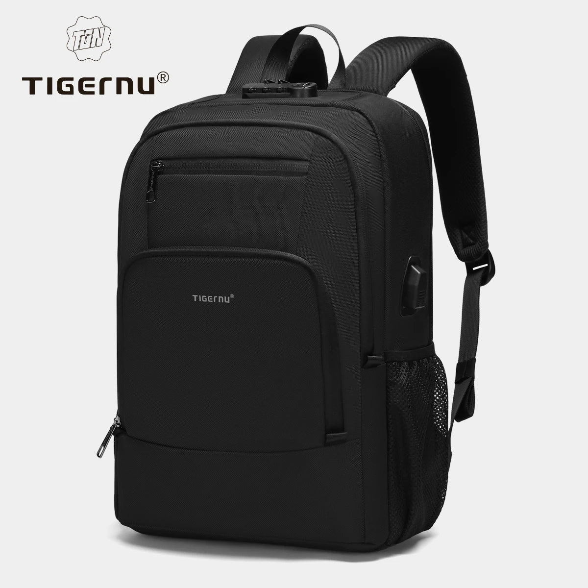 Tigernu 15.6 Laptop Backpack Business Travel Daily Backpack With External USB Port Wear‑Resistant Suspended Zipper Anti‑Theft