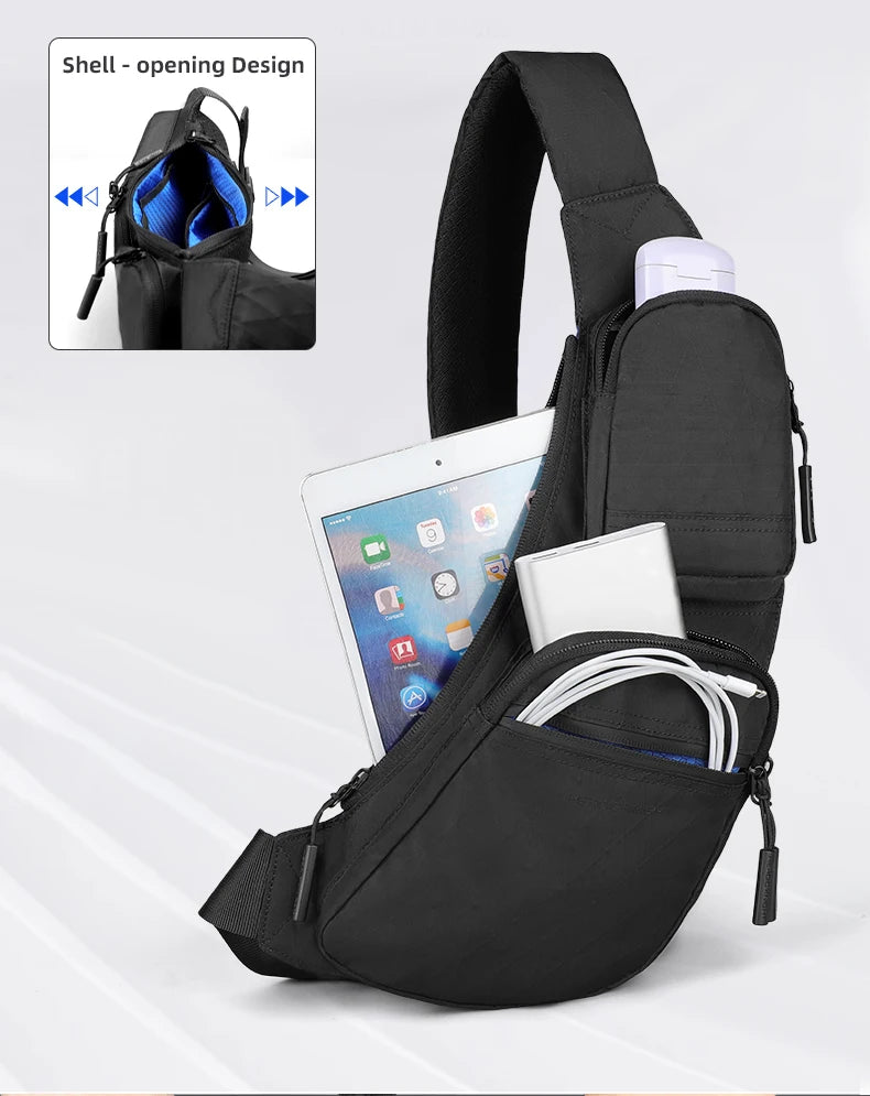 HK Waterproof Men's Shoulder Bag X-Pac Fabric Crossbody Chest Bag Phone Pouch Outdoor Travel Sling Pack Hiking Cycling Side Bags