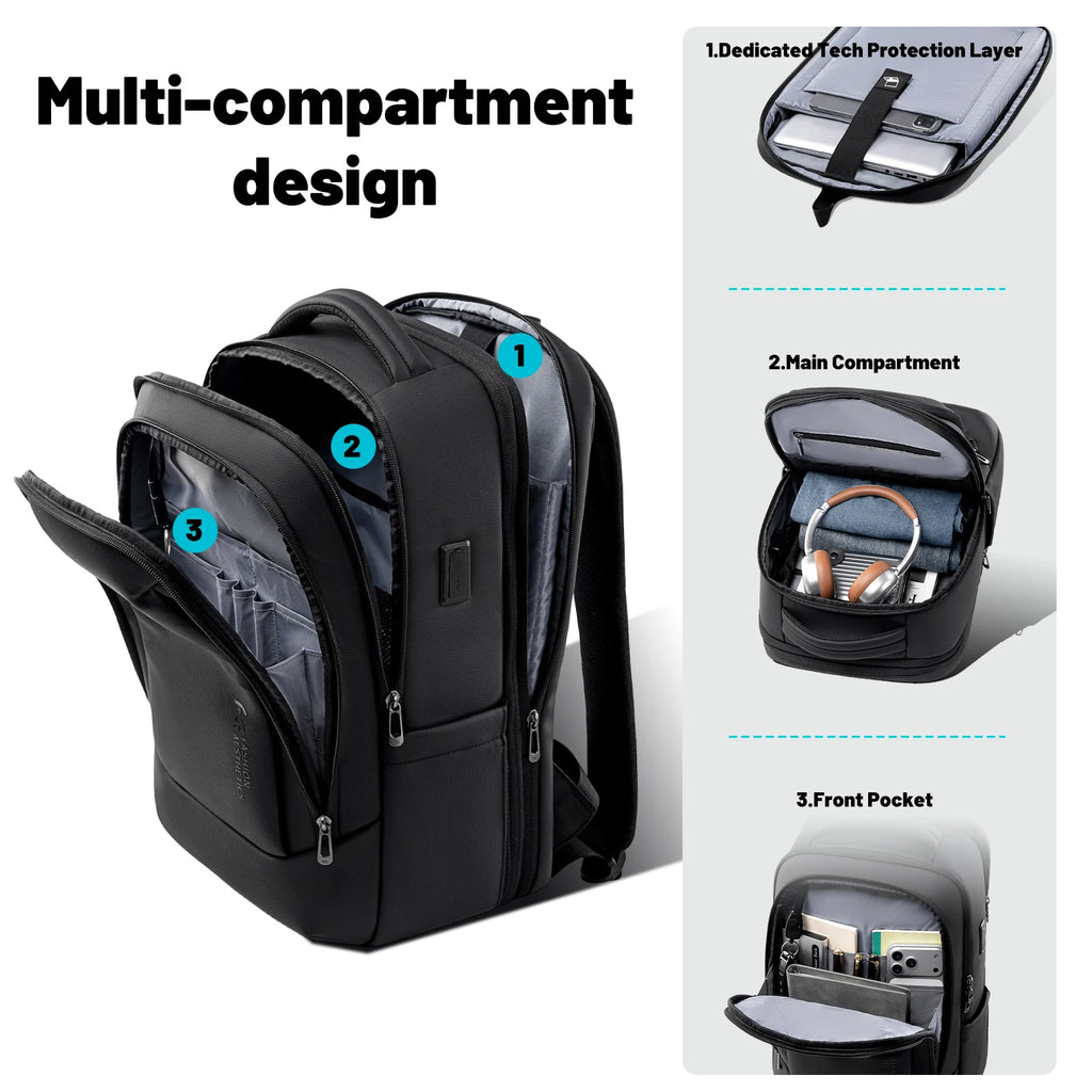 HK Business Backpack with USB Port 17 inch Laptop Bags for Men Waterproof Commute Daypack Large Capacity Travel Office Backpack