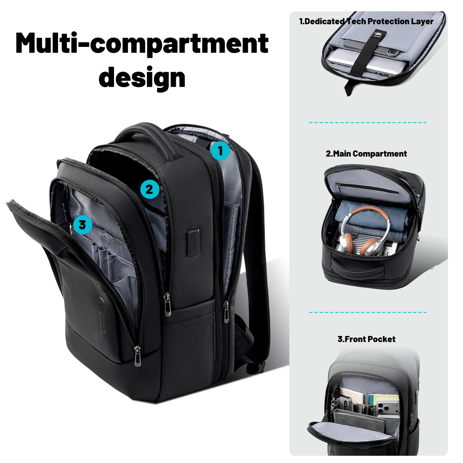 HK Business Backpack with USB Port 17 inch Laptop Bags for Men Waterproof Commute Daypack Large Capacity Travel Office Backpack