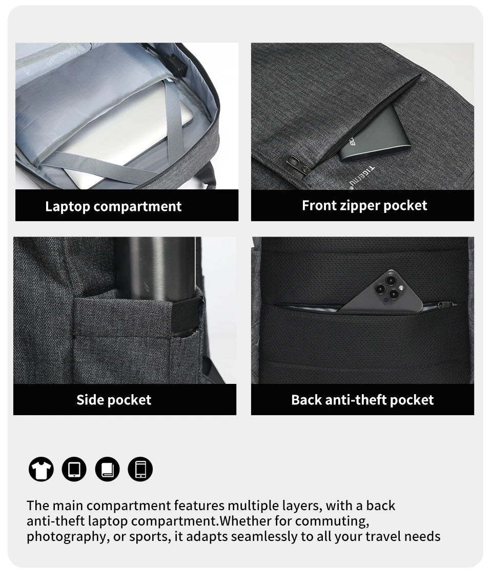 Tigernu Backpack Men Anti theft 15.6" Laptop Backpack Men Waterproof Bags Male Travel Backpack USB Charging School Backpack Bags