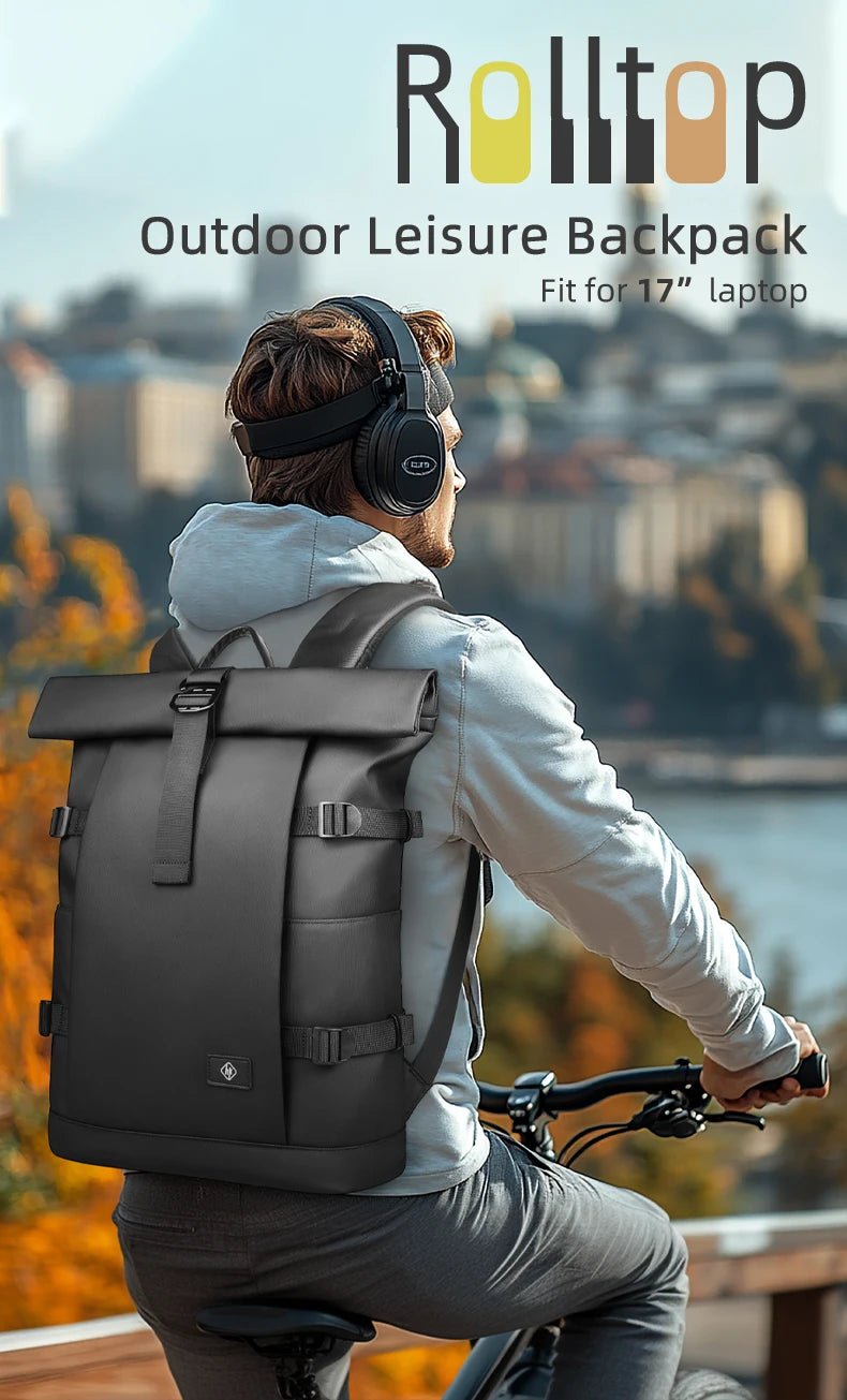 HK Roll-top Travel Backpack Expandable Business Backpack for Men 15.6 Inch Laptop Bag Casual Commute Daypack Computer Men's Bag