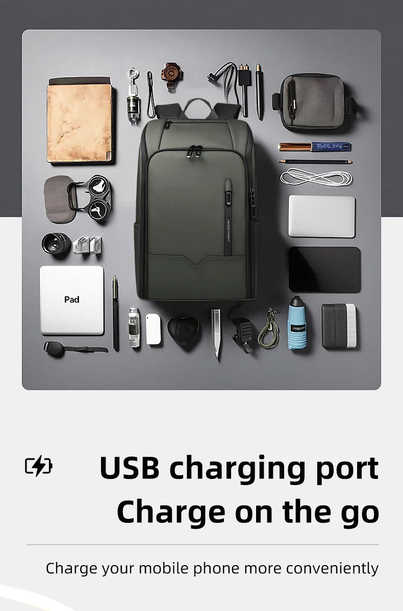 HK Business Travel Backpack Men Waterproof 15.6 inch Laptop Backpack with USB Port Anti-theft Computer College Bag Casual Daypac