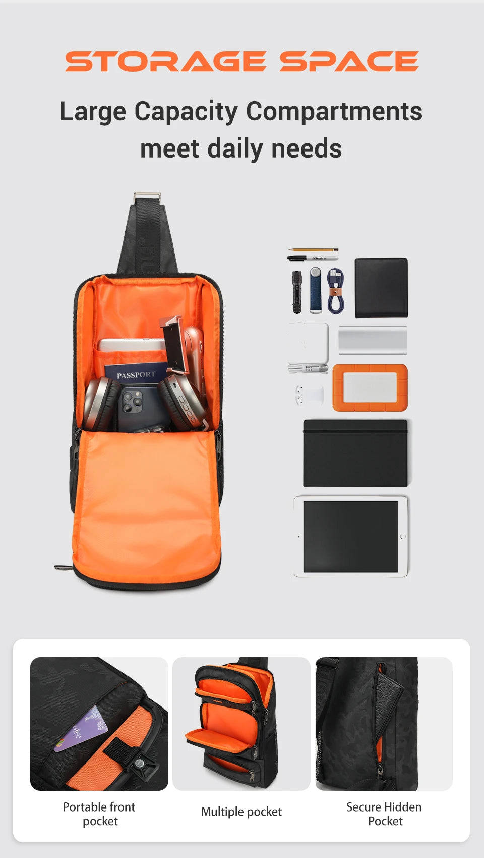 Tigernu Men Fashion Shoulder Bags For Men 9.7 11inch Ipad Bag Chest Pack Men Waterproof Large Capacity Crossbody Bags Mini Bags