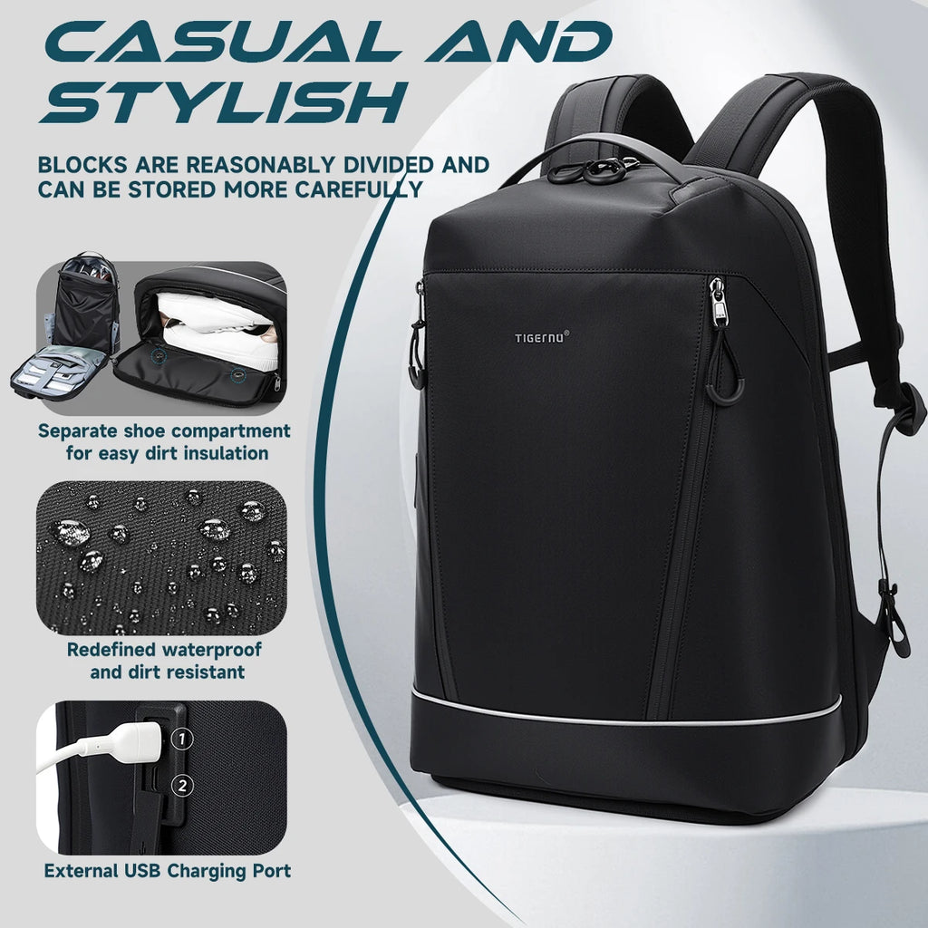 Tigernu Fashion Backpack Men Travel Backpack With Shoes Pocket 180° Opening Bags Male School Backpack Laptop Backpacks Schoolbag