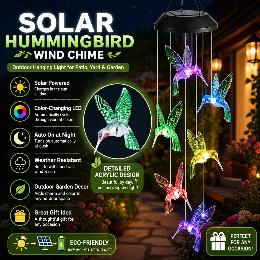 Solar Powered Lamp, Hummingbird, Wind Chime, Outdoor Decoration, Courtyard Decoration, Birthday Gift, Halloween Decoration