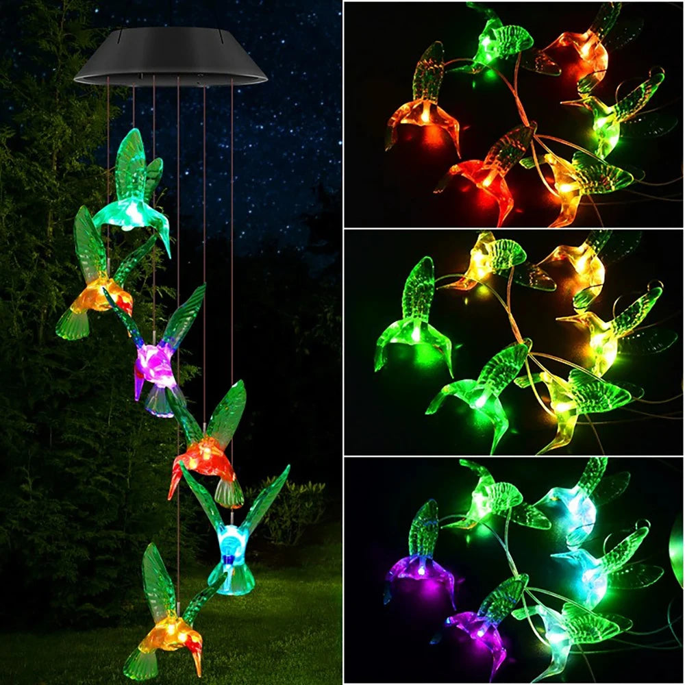 Solar Powered Lamp, Hummingbird, Wind Chime, Outdoor Decoration, Courtyard Decoration, Birthday Gift, Halloween Decoration