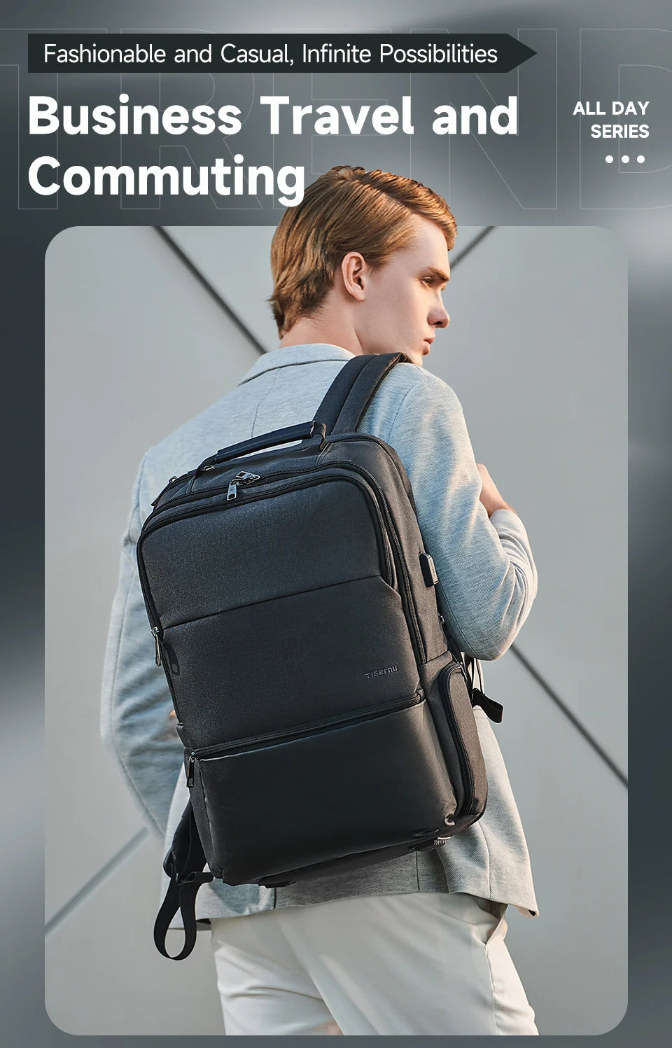 Tigernu Men Expandable Backpack 15.6-19inch Laptop Backpack For Men RFID Anti Theft Bag Travel Bag Schoolbag Cabin Bags Knapsack