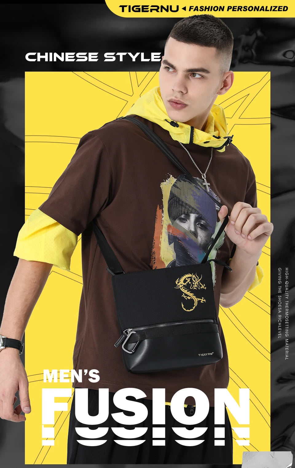 Tigernu Crossbody Bags For Men Chinese Style Shoulder Bags Mini Bag Travel Bags For Men Dragon Series