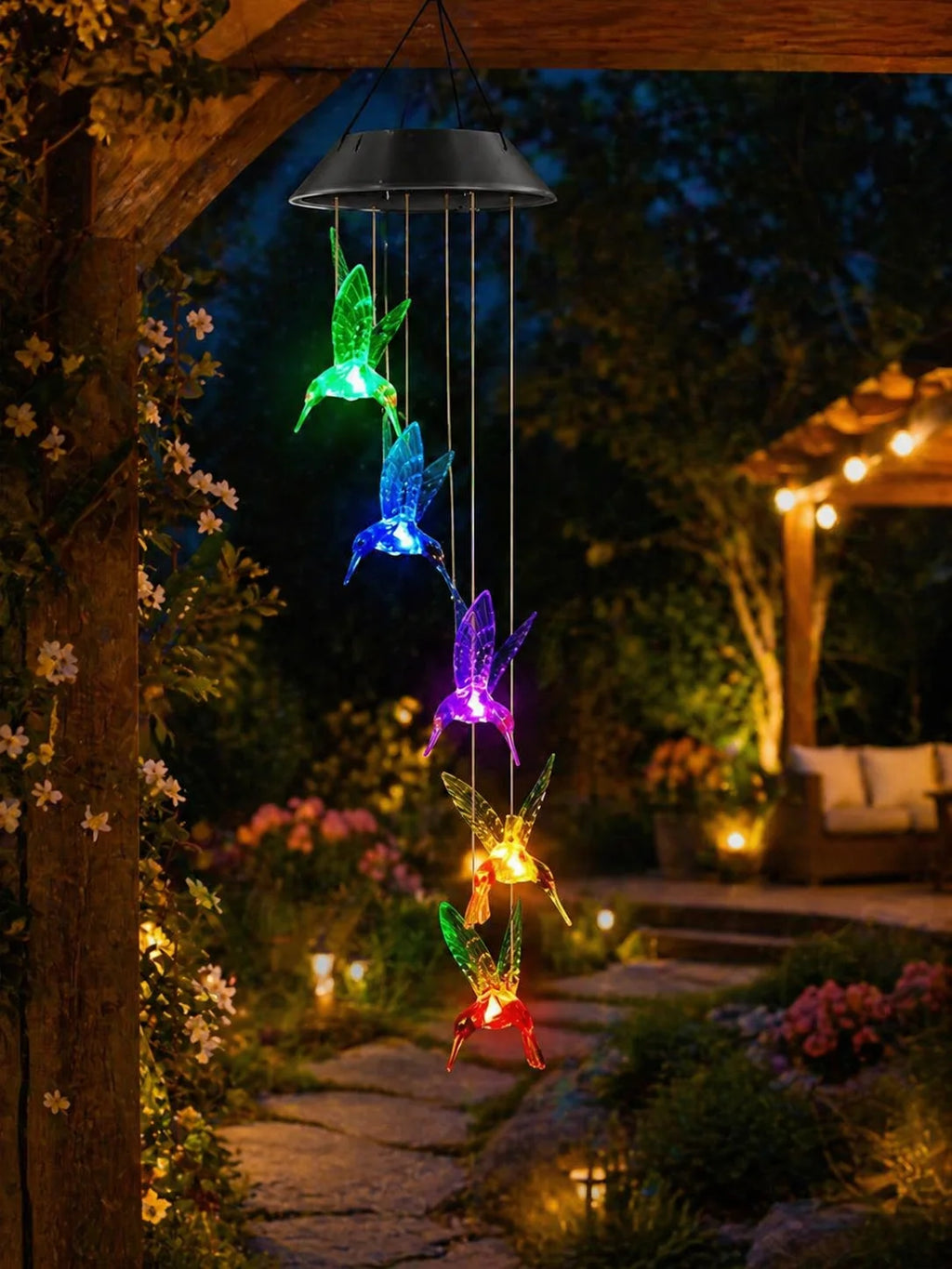 Solar Powered Lamp, Hummingbird, Wind Chime, Outdoor Decoration, Courtyard Decoration, Birthday Gift, Halloween Decoration