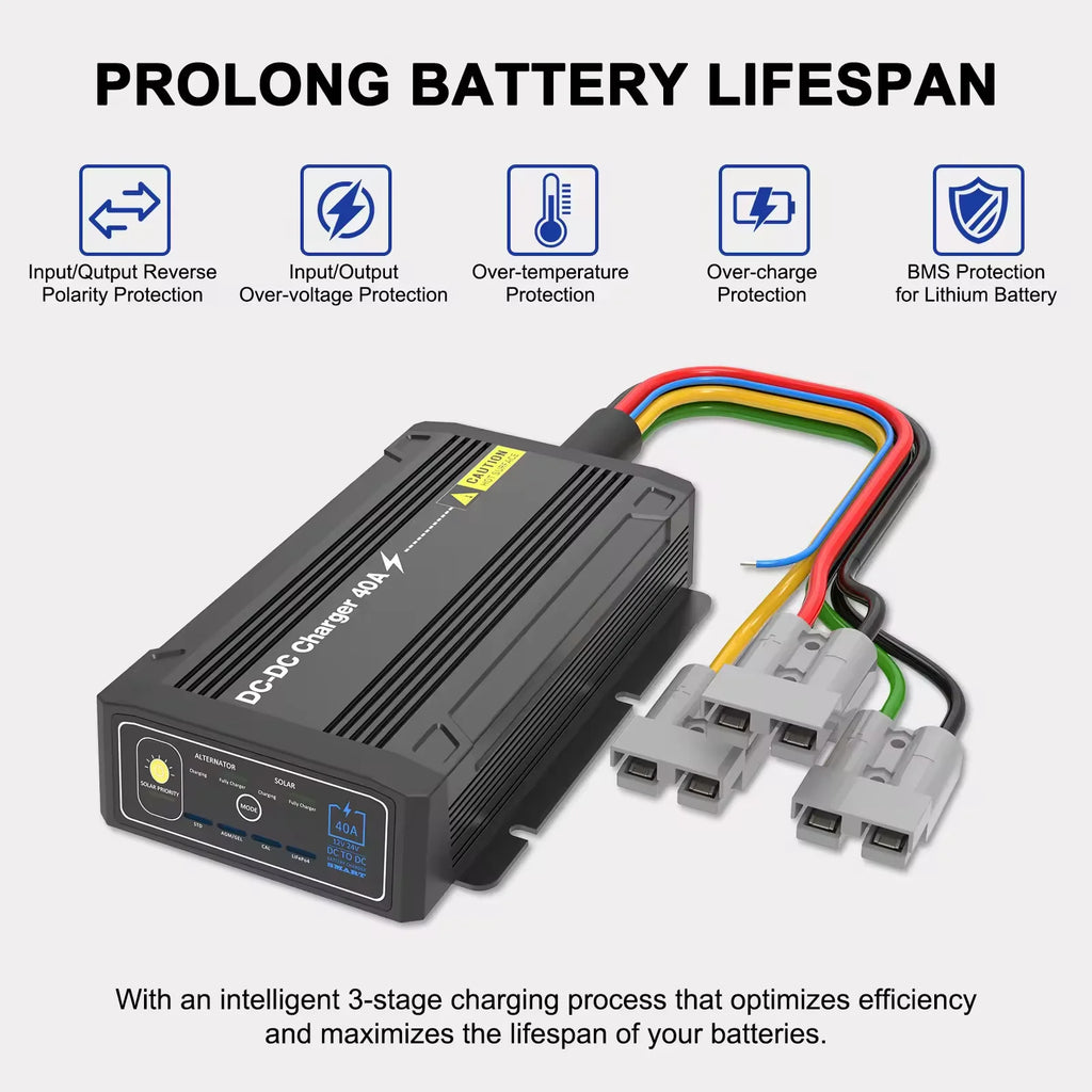 DC to DC Charger 12V 24V Vehicle 25A 40A Caravan Campervan Trailer Camper Van RV Battery Solar Charger