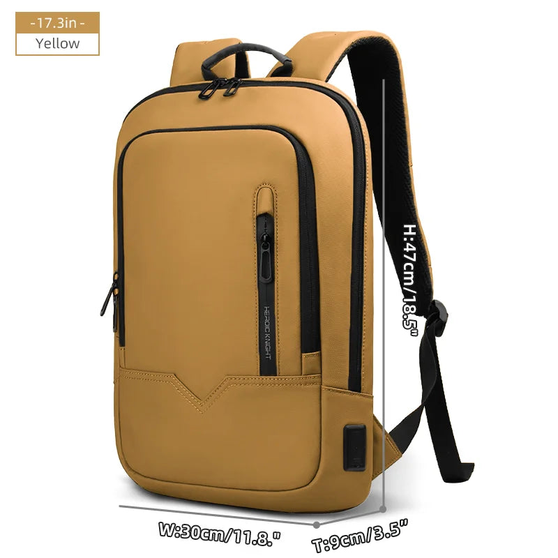 HK Slim Business Backpack for Men 17.3 inch Laptop Bag with USB Port Lightweight School Bag Waterproof Travel Backpacks for Work