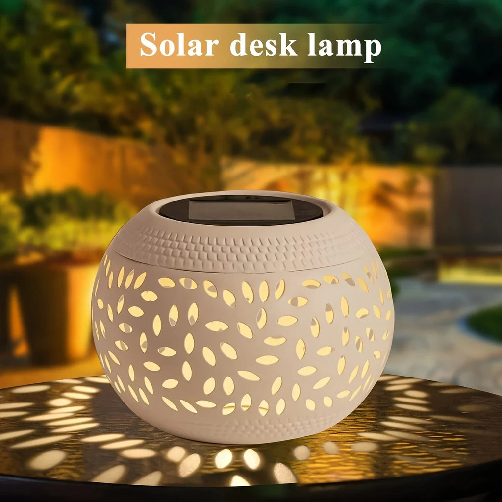 Solar Table Light Outdoor Solar Powered LED Lamp Hollowed-Out Metal Desktop Decorative Lantern Patio Garden light Desktop Light