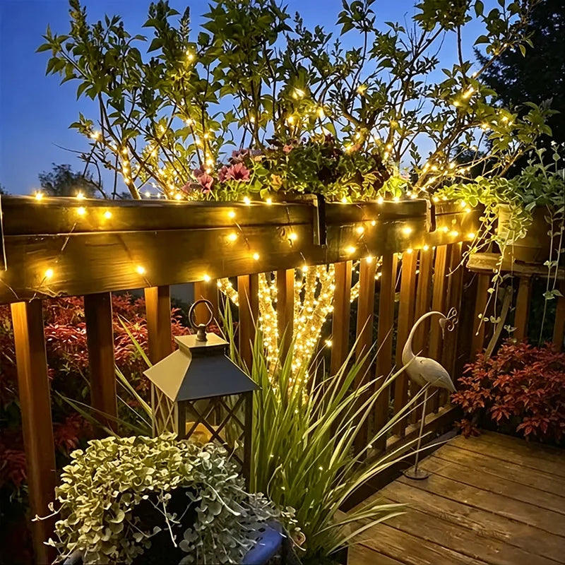 Solar String Lights Outdoor Waterproof 8 Modes LED Copper Wire Fairy Lights with Solar Panel for Garden Patio Yard Tree Decor