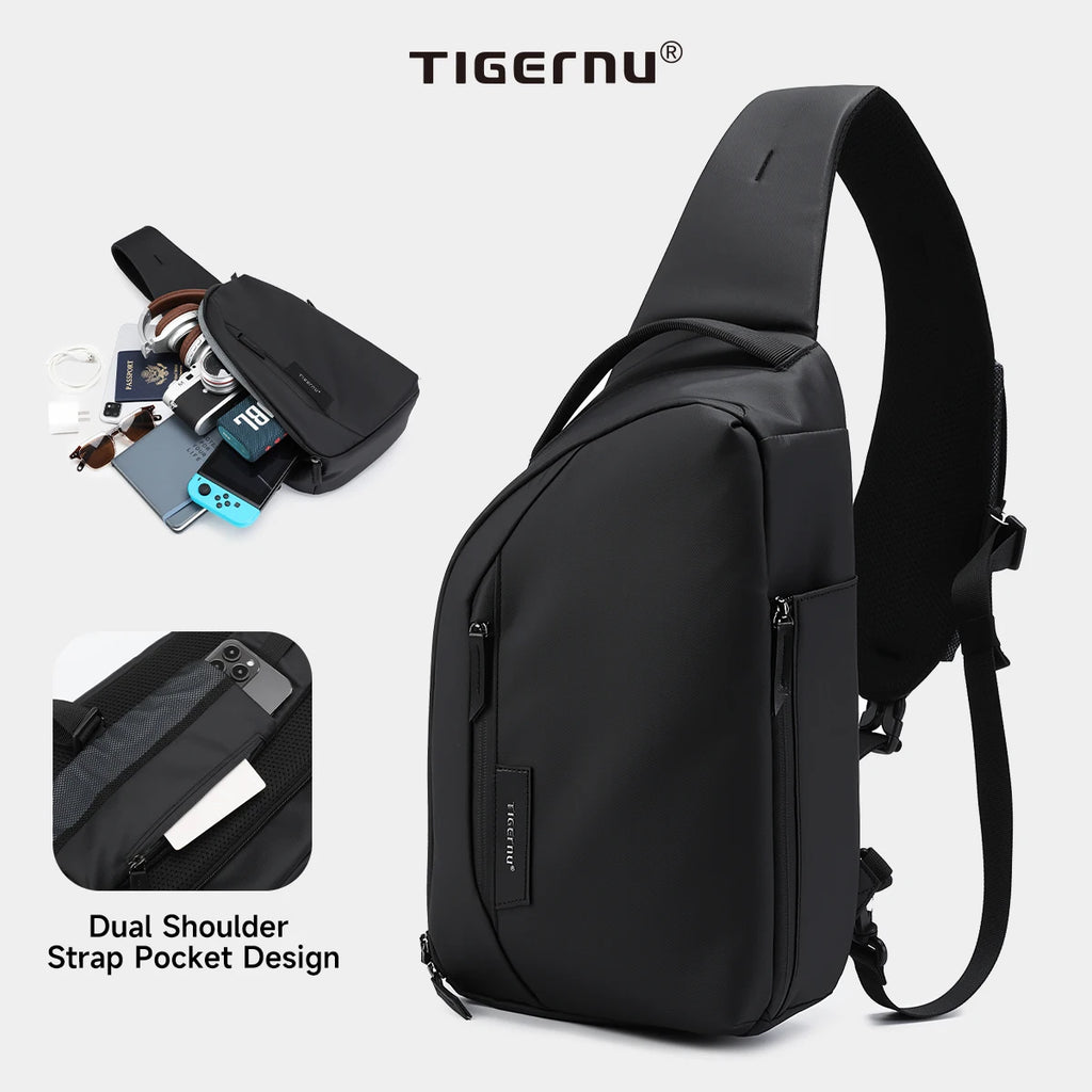 Tigernu Fashion Men's Shoulder Bag Travel Chest Bags for Men Water-Resistant Sling Bag Cross Bag Large Capacity 11 Inch IPad Bag