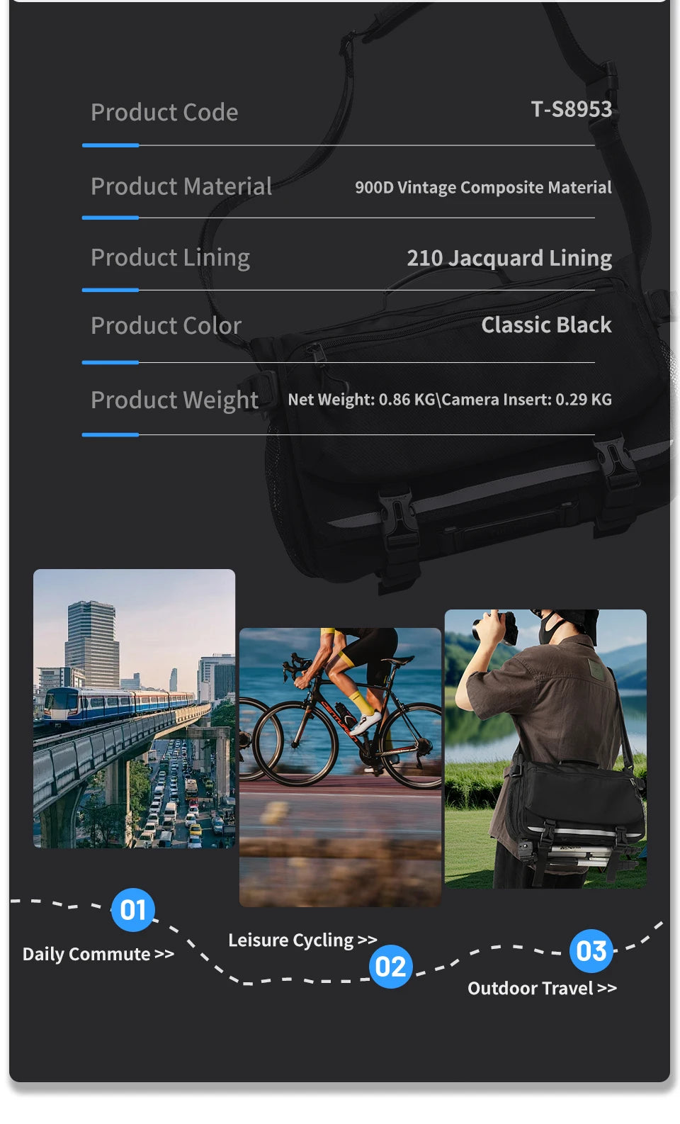 Tigernu Men's Shoulder Bags Waterproof Camera Bag Fashion Messenger Bags For Men Crossbody Bags Outdoor Pack Video Bags Travel