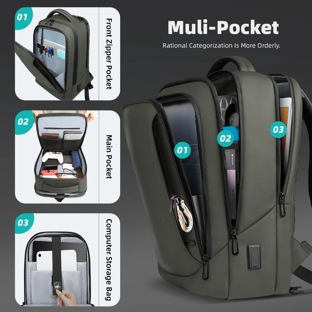 HK Casual Travel Backpack for Men 15.6 inch Laptop Backpack with USB Charging Port Waterproof Daypack Computer Bag for Business
