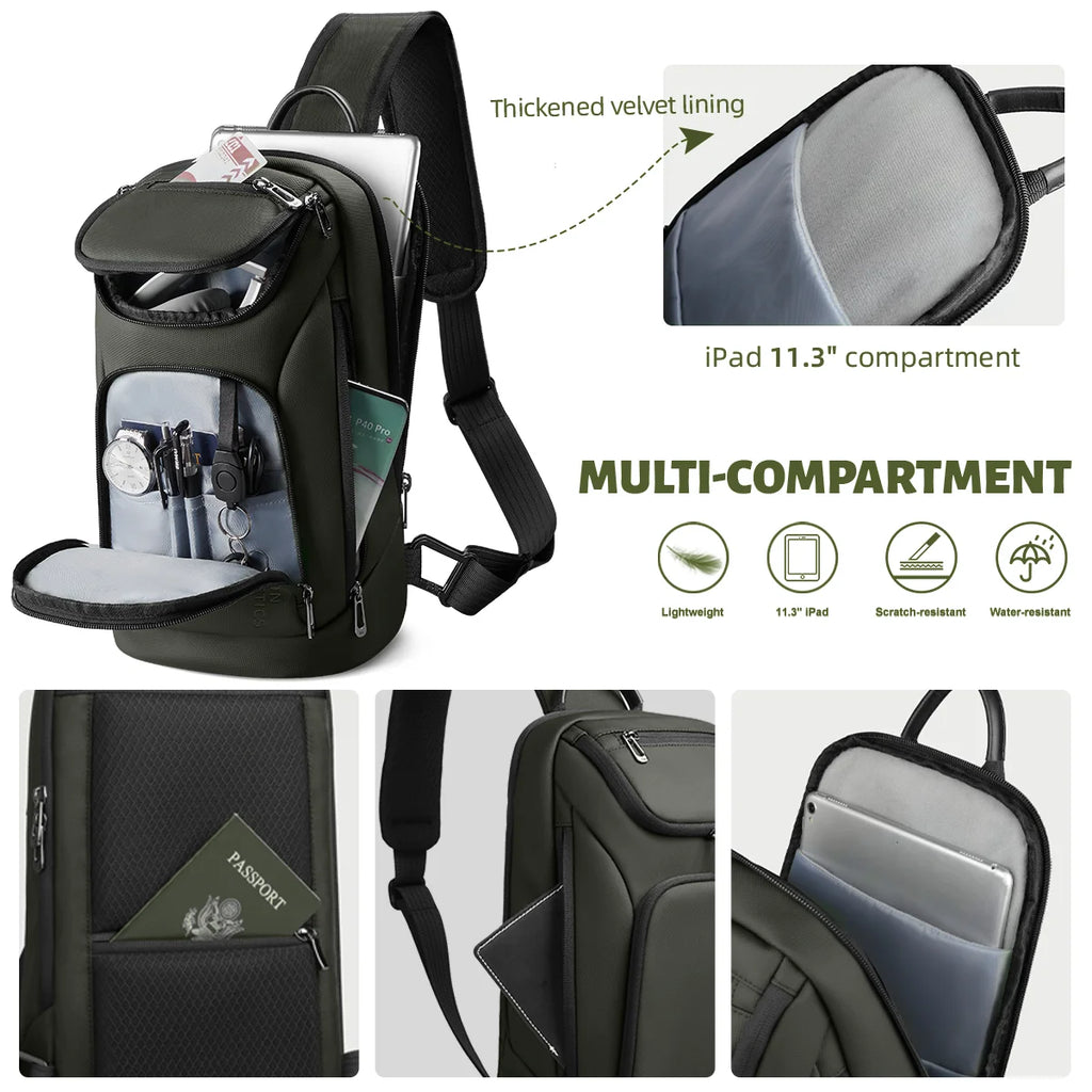 HK Fashion Crossbody Bags for Men Oxford Lightweight Chest Bag Fit 11 inch iPad Waterproof Messenger Sling Pack Leisure Satchel