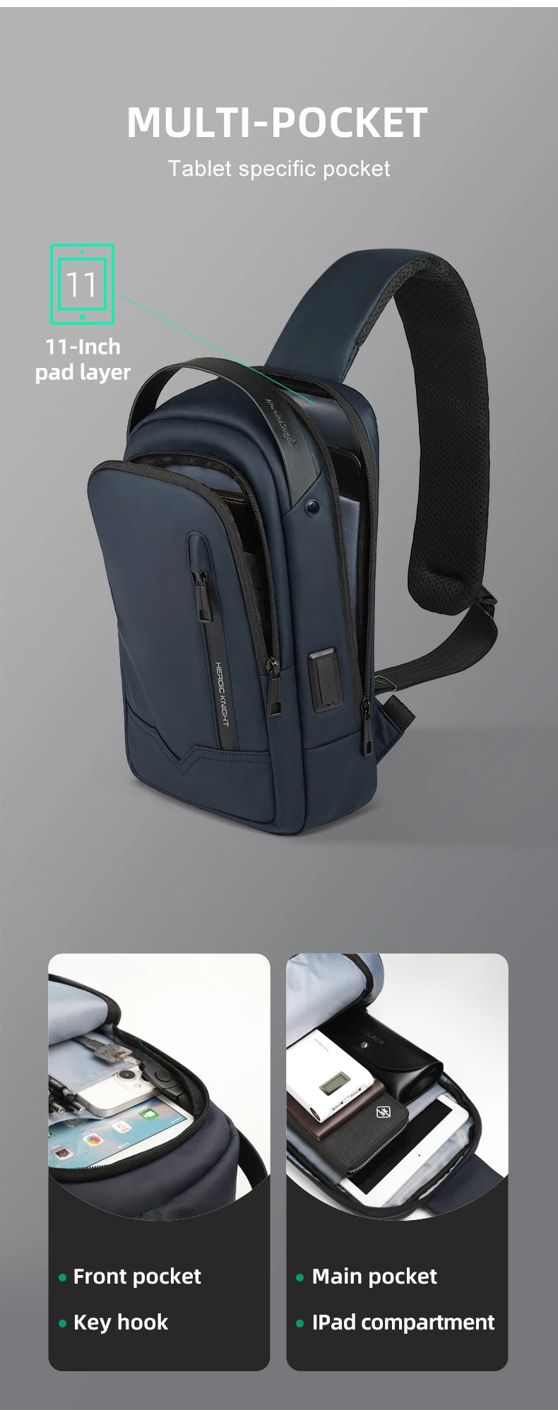 HK Minimalist Crossbody Bag Waterproof Men's Shoulder Bag Oxford Casual School Bag with USB Port Commute Business Chest Bag Male