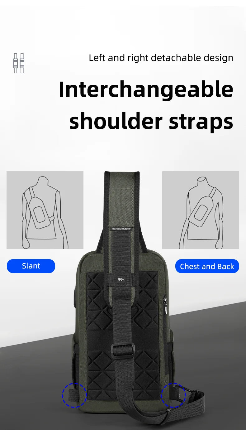 HK Waterproof Men's Shoulder Bag Fit 7.9" iPad Lightweight Crossbody Bag with USB Port Minimalist Phone Pouch for Daily Commute