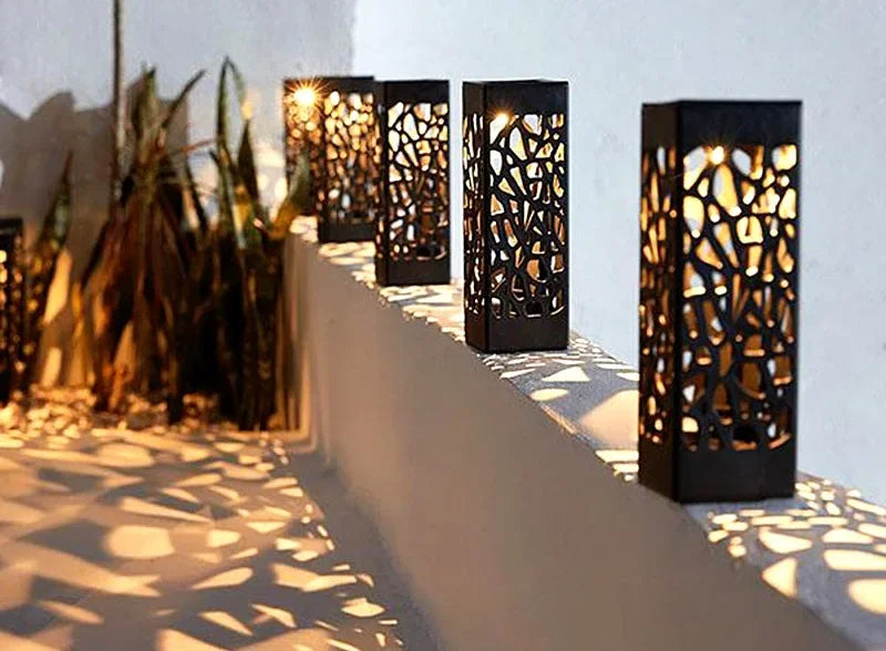 Solar Lawn Lights Outdoor Waterproof Garden Decoration LED Hollow Openwork Projection Light Yard Balcony Path Retro Night Lamp