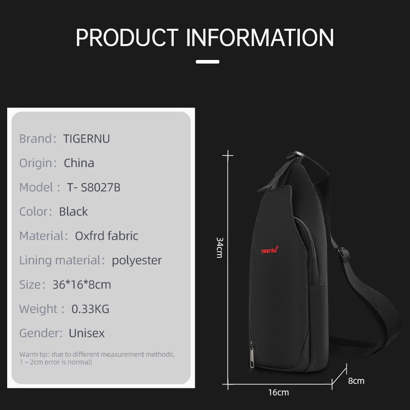 Tigernu Light Crossbody Bags For Men Waterproof Chest Bag Oxford Bags Shoulder Bag College Male Mini Sling Bag Handbag Messenger