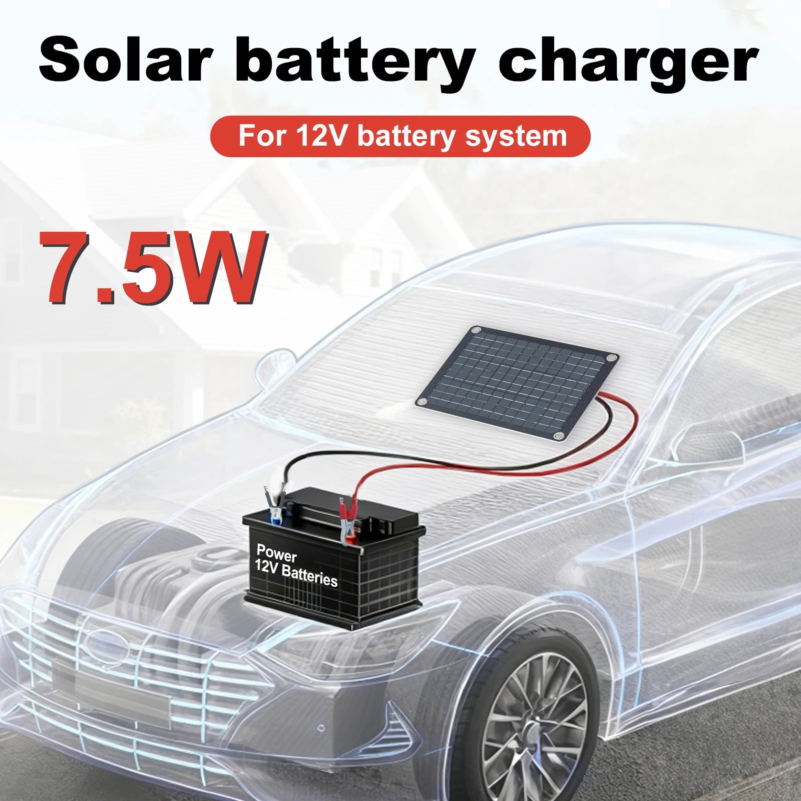 LEAORLD 7.5W 12V MPPT Solar Battery Charger, Solar Panel Maintenance Device, Solar Panel Trickle Charging Kit
