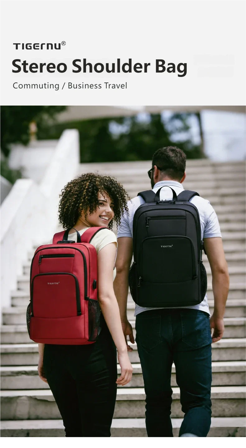 Tigernu 15.6 Laptop Backpack Business Travel Daily Backpack With External USB Port Wear‑Resistant Suspended Zipper Anti‑Theft