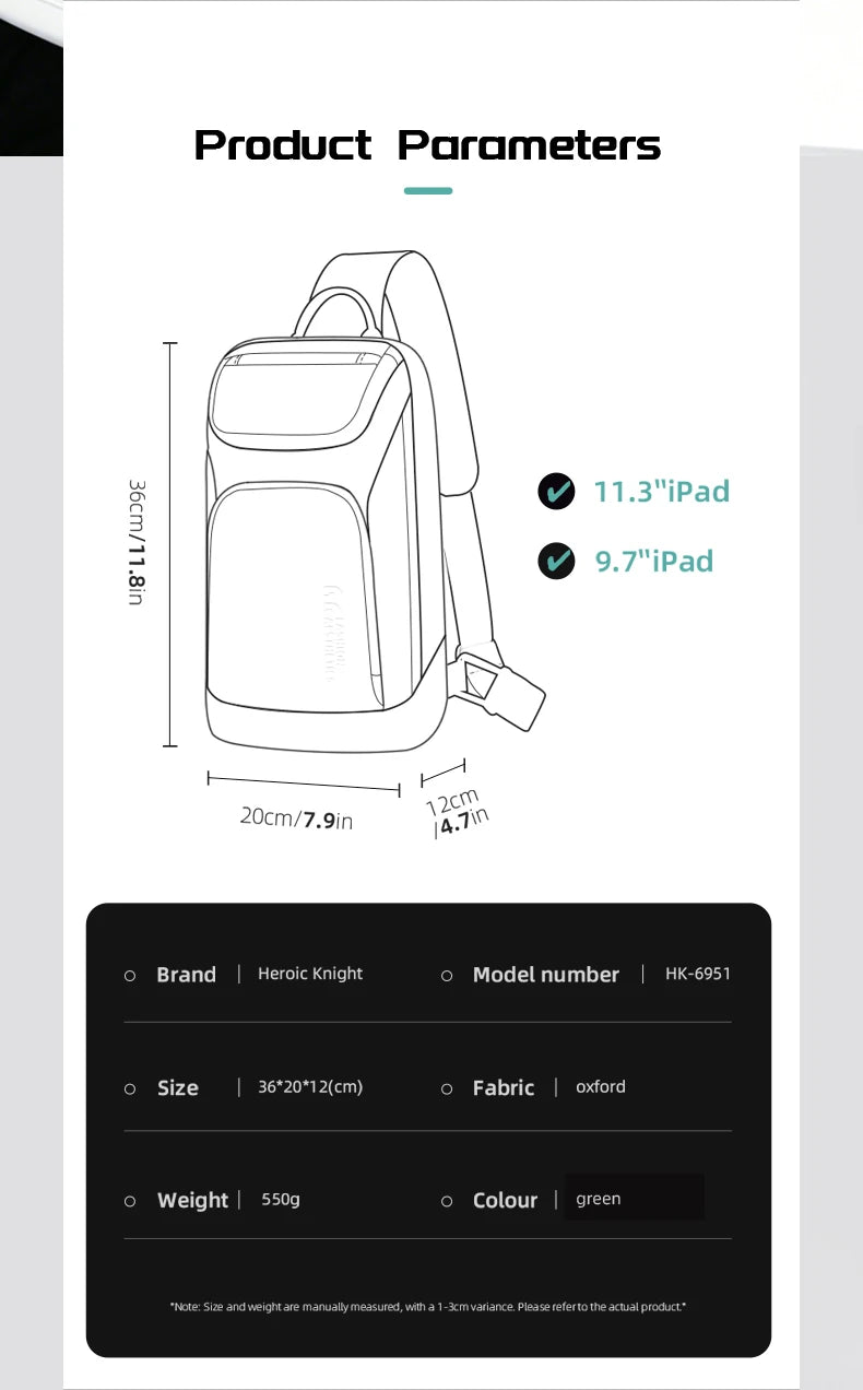 HK Fashion Crossbody Bags for Men Oxford Lightweight Chest Bag Fit 11 inch iPad Waterproof Messenger Sling Pack Leisure Satchel