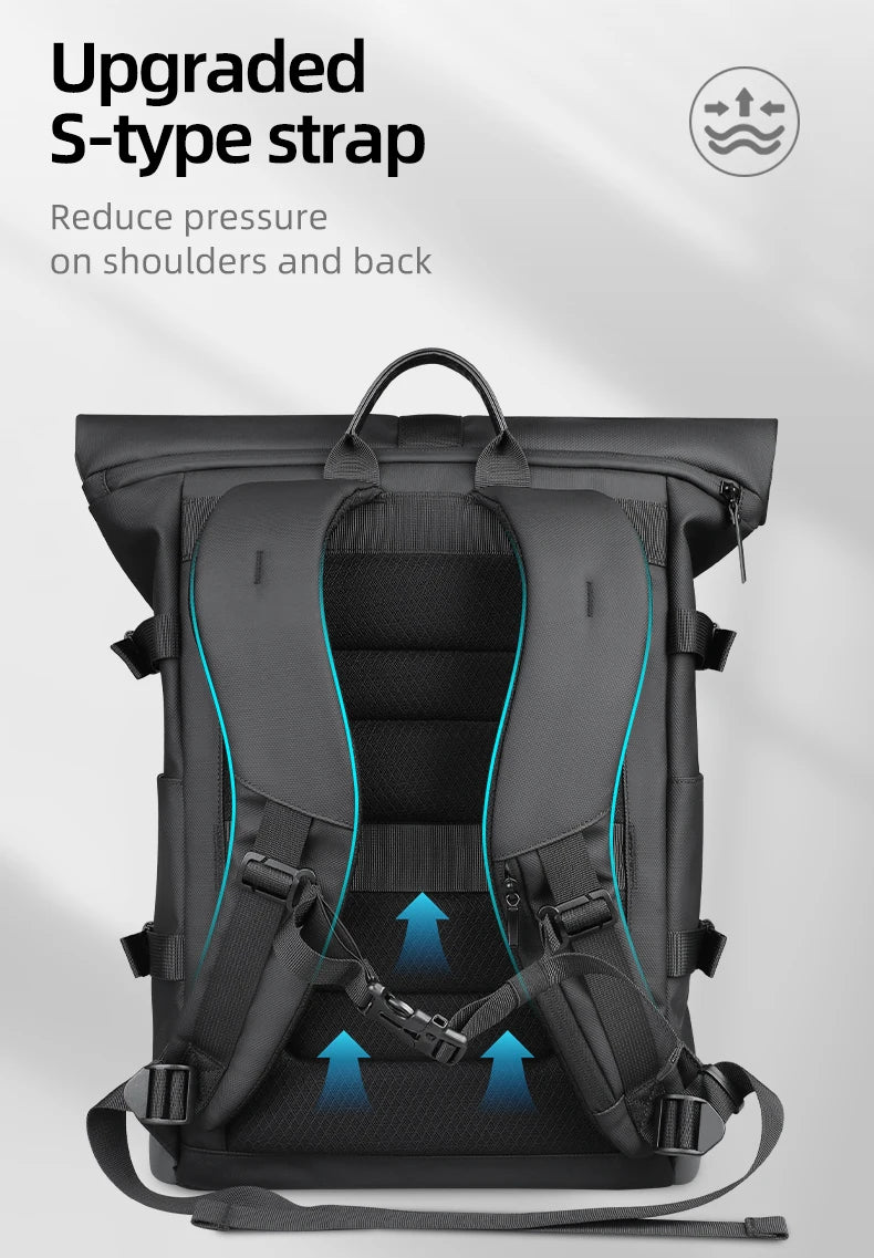 HK Waterproof Roll-Top Backpack for Men Large Capacity Expandable 17 Inch Laptop Bag Leisure Travel Backpack Hiking Camping Bags