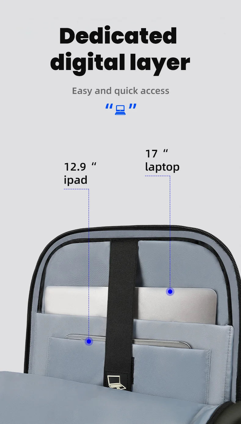 HK Multi Pocket Business Backpack Waterproof 17 inch Laptop Backpack with USB Charging Port School Bag for Men Computer Rucksack