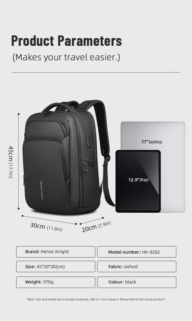 HK Multifunctional Business Backpack Men Large Capacity Travel Backpack Waterproof 17.3" Laptop Bag With USB Office Work Daypack