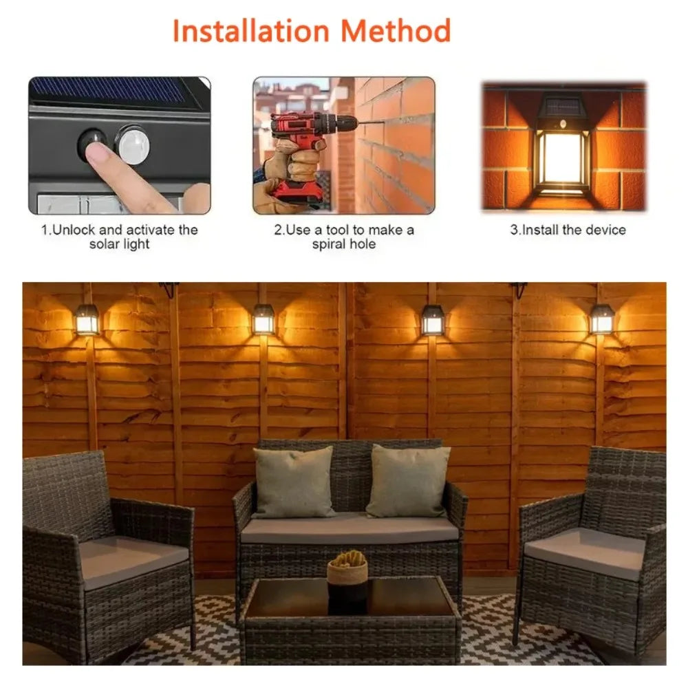 Solar Lights Outdoor Exterior Wall Lamp Retro Motion Sensor Atmosphere Lighting Solar Powered Desk Table Lamp for Home Decor