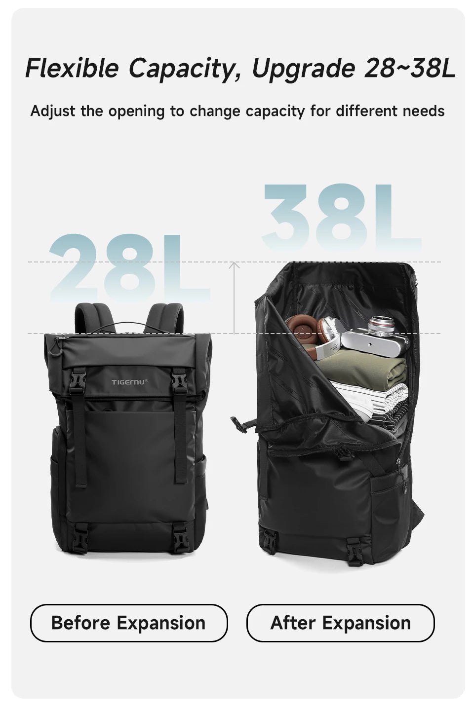 Tigernu Travel Backpack Male TPU Waterproof Backpack Men Bags Expandable Men's Backpack Business Bags School Backpack